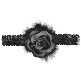 Black Flapper Headband with Rose Boa (Pack of 1) - Elegant Design, Perfect Headpiece for Gatsby-Themed Parties, Parties, Weddings, & More |