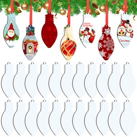 Jetec 20 Pcs Light Bulb Sublimation Ornament Blank MDF Double Sided Christmas Sublimation Christmas Hanging Ornaments with Red Rope for Christmas Crafts DIY Decoration