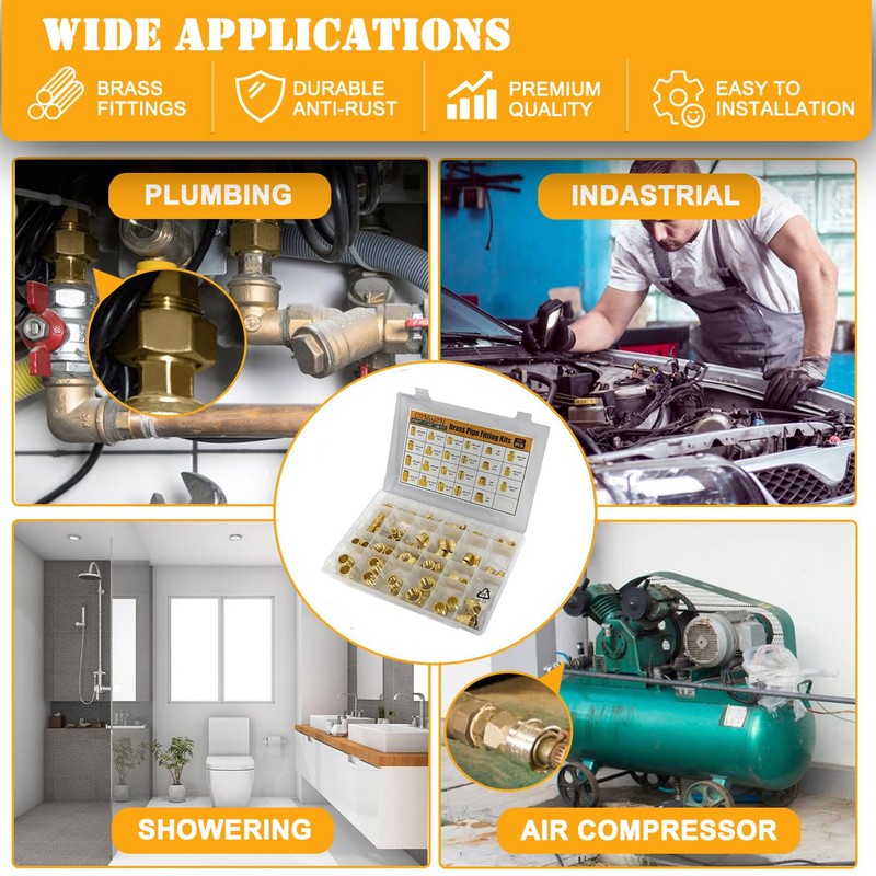 CAMNWAMN 66 PCS NPT Brass Pipe Fittings Assortment Kit, NPT