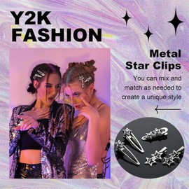 Silver Punk Snap Clips and Star Barrettes, Y2K Harajuku Hair Jewelry Set for Women, Goth Emo Rave Metal Accessories for All Hairstyles (Multi-Style Use).