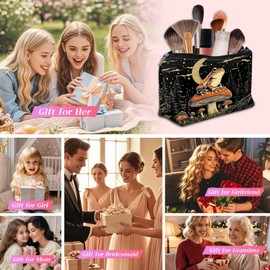 Tudguiloae Cosmetic Bag for Women, Small Makeup Bag for Purse, Water-resistant PU Leather Pouch with Frog Mushroom Pattern and Zipper, Ideal Gift for Girls for Daily Use and Travel
