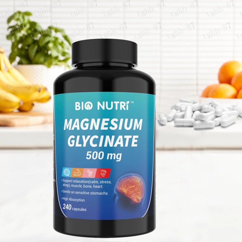 Magnesium Glycinate 500mg - 240 Capsules For Sleep, Stress Relief