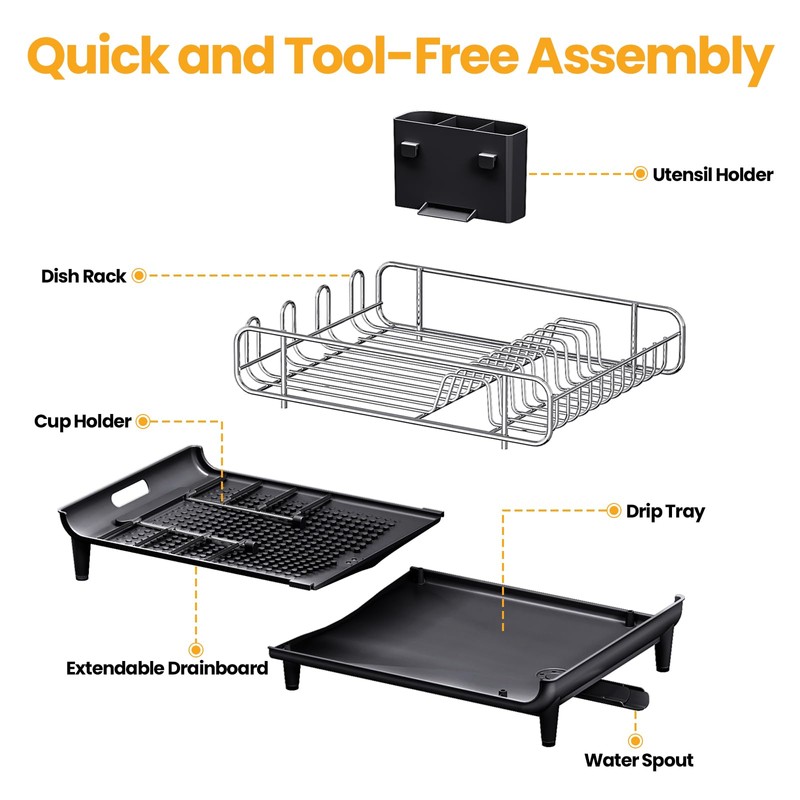 TOOLF Expandable Dish Rack, Dish Drying Rack for Kitchen Counter,