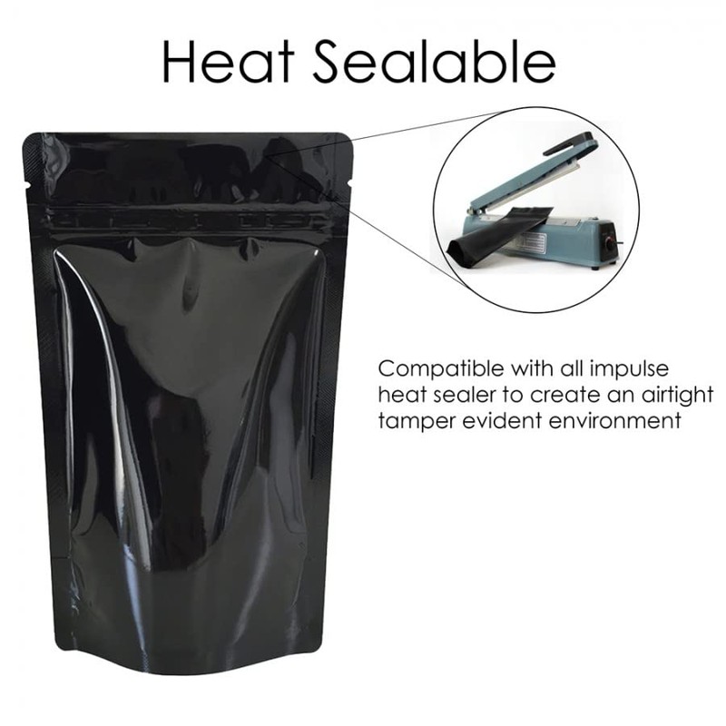 Rightpak Stand Up Pouches 100 Pieces 13cm x 21cm, Black
