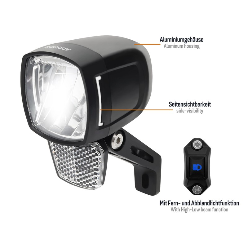 ADDVIEW E-Bike Front Light 170 Lux Hammer E170 Plus -