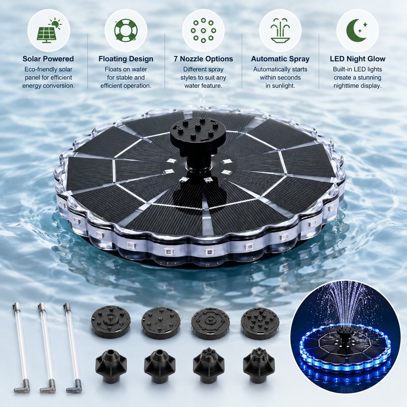 3.5W Solar Fountain Pump with LED Light – Floating Garden
