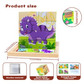 Wooden Jigsaw Puzzle for Toddlers, 6 in 1 Dinosaurs Animal Puzzle Wooden Jigsaw Puzzles for Boys and Girls Shape Blocks Chunky Puzzles Toys for Age 1 2 3 4 Years Preschool Learning Educational Toys