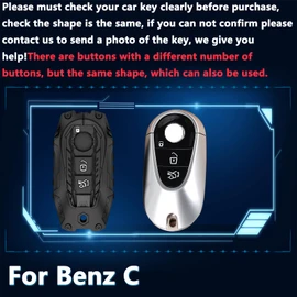 Cavlobe Zinc Alloy Key Fob Cover,Keychain,Full Protection Car Key Case for Benz 2020-2024 C S E G Class GLC AMG EQS EQE SL S350 S400 S450 S500 C200 C260 Smart Keyshell Accessories(NO.136 Black)