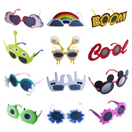 Qunonaty Funny Party Sunglasses -12 Pack Fun Novelty Glasses, Cool Costume Sunglasses Party Masks, Fancy Summer Party Favors, Funny Photo Booth Props, Crazy Sunglasses for Adults, Kids,Parties