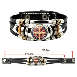 WenRity 2Pcs Glow in The Dark Medalla de San Benito Bracelet Men's 3-layer Leather Saints Cross Bracelet Snap Buttons for Father Husband Couples Son Jewelry (Black)