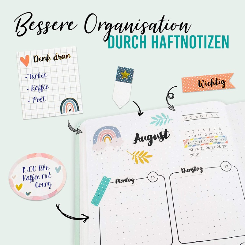 Papierdrachen Bullet Journal Sticky Notes – Rainbow – 9 Different