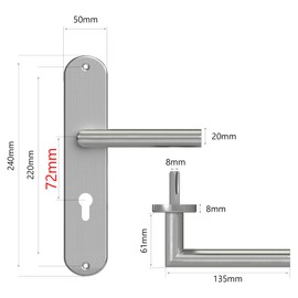 AwmnSrman 72 mm Door Handles, Interior Doors, Door Handle, Door Fitting, Door Fitting, Room Door Set, 72 mm Polycarbonate Profile Cylinder Set, 1 Set, Modern Stainless Steel, 2 Door Handles and 2 Long