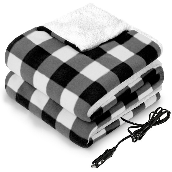 SEALY 12-Volt Heated Car Blanket, Portable Heated Blanket with 3 Heating Levels & 4 Hours Auto Off, Electric Blanket for Car, Truck, SUV, RV or Camping, Machine Washable, 59" X 43", Plaid