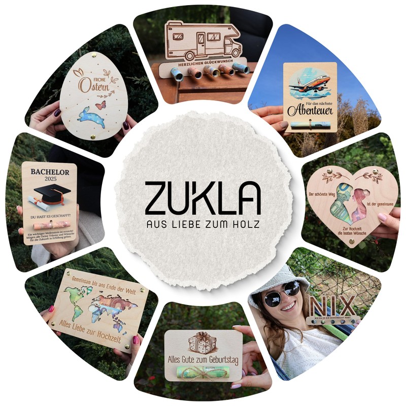 ZUKLA® Wunscherfüller Geldgeschenk Holz 13 x 10 cm - Verpackung