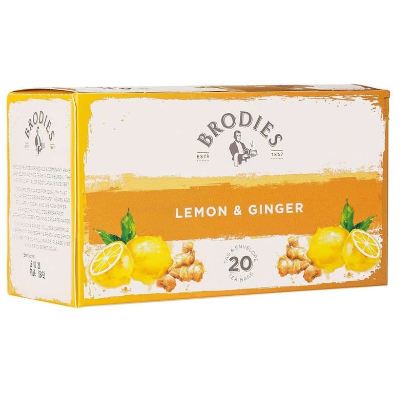 Brodies Tea, Lemon & Ginger, Caffeine Free Tea Imported from