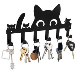 mongtsamz Schlüsselablage Katze mit 6 Haken, Schlüsselhaken Selbstklebend, Tiere Schlüsselbrett Wand, Eisenkunst Schlüsselhalter Wanddeko Geeignet für Deko Flursch Wohnung(Schwarz, 27 * 13.4cm)
