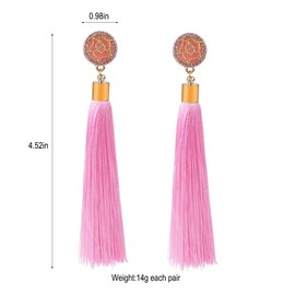 Zealmer Pink Tassel Earrings For Women Bohemian Long Dangle Drop Statement Earrings Fashion Jewelry For Birthday Christmas Valentines Day Gift