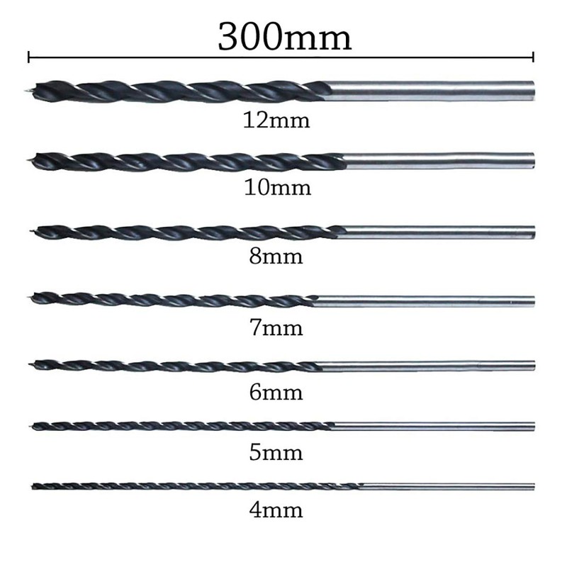 QISF 7Pcs 300mm Extra Long Twist Drill Bits Set (4-12mm）+