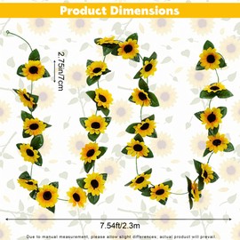 JazSwirl Sunflower Garland, 3 Pack 7.5ft Yellow Sunflower Garland for Decoration, Artificial Sunflower Decorations, Silk Sunflower Vine with Greenery Indoor Outdoor