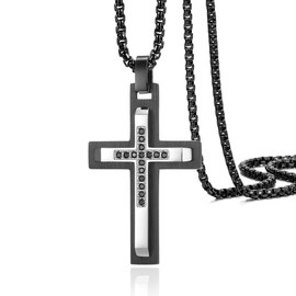 Viskyna Men's Cross Necklace Stainless Steel Cross Pendant Necklace Crucifix Religious Jewelry with 24 Inches Chain