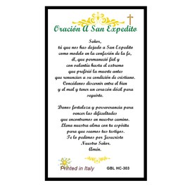 Gifts by Lulee, LLC Oracion a San Expedito Tarjeta de Rezo Bendecida Importada de Italia Laminada con Acentos en Oro