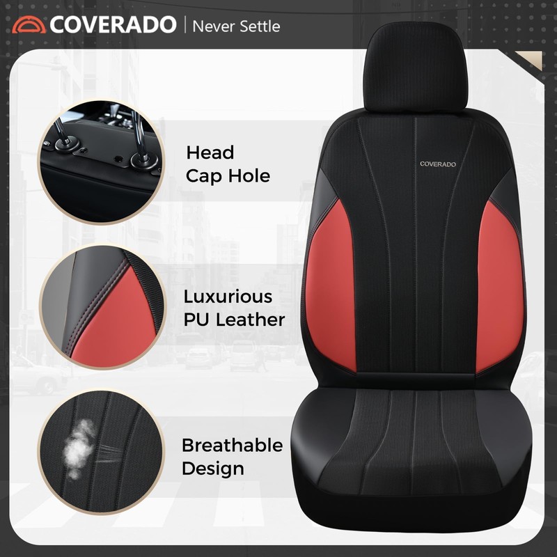 Coverado Seat Covers 2-Pack, Waterproof Car Seat Covers, PU Leather