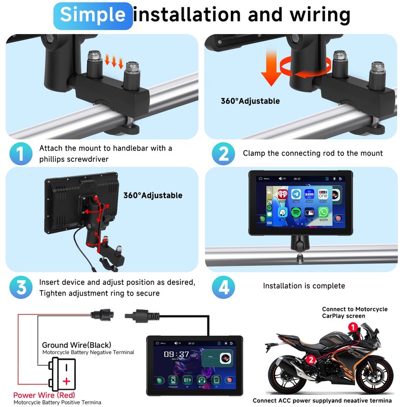 Podofo Wireless Carplay Screen 7 Inch for Motorcycle Portable CarPlay