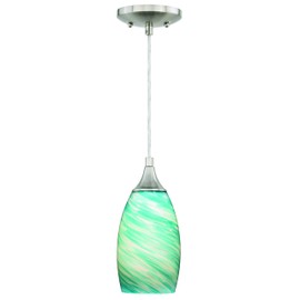 Milano Satin Nickel Mini Pendant Ceiling Light Blue Glass