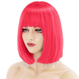 Bob Wig Short Red Glueless Wigs for Costume Women Girls Straight Red Bob Wig with Bangs Natural Cute Wigs for Daily Costume Party