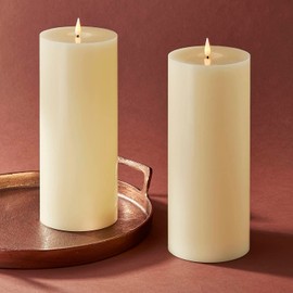 LampLust Flameless Pillar Candles Set of 2, 4x10 LED Pillar Candles Battery Operated, Ivory Wax, Remote & Batteries Included, Flickering Flameless Candles Christmas Holiday Decor, Wedding Centerpieces