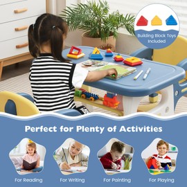 HONEY JOY Kids Table and Chair Set, Dinosaur Shape Children Activity Table and 2 Chairs for Art Craft, Building Blocks, 3-Piece Toddler Furniture Set for Daycare Playroom, Gift for Boys Girls, Blue