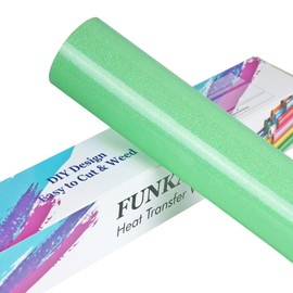 FUNKAKA Glitter Fluorescent Light Green HTV Heat Transfer Vinyl Rolls, 12" x 8ft PU Iron on Vinyl for T-Shirts Glitter HTV Vinyl for All Cutter Machines Easy to Cut & Weed for DIY Design