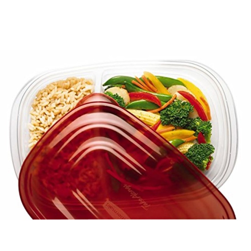 Rubbermaid TakeAlongs Divided Rectangular Food Storage Containers, 3.7 Cup, Tint