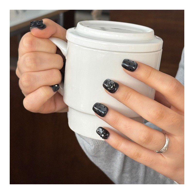 See-through dot handmade nail tips - short nose pin /