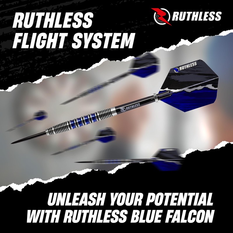 RUTHLESS Blue Falcon Professional Tungsten Steeltip Darts Set in 23g