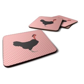 Carolines Treasures Naked Neck Chicken Pink Check Foam Coaster Set of 4 3 1/2 x 3 1/2 multicolor