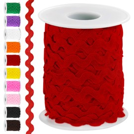 Swpeet 1 Roll 27 Yard Red Rick Rack Trim Ribbon Kit, Wave Sewing Bending Fringe Trim, Wrapping Fabric Ribbon Trim Lace Ribbon for Gift Wrapping Supplies Sewing Crafts Clothes Gift Wrapping Party ﻿