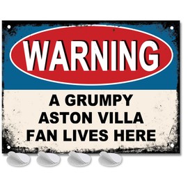 Aston Villa Gifts for Men - or Boys Funny AVFC Football Grumpy Fan Lives Here Metal Sign, Mens Metal Poster for Dads FC Man Cave or Home Bar Signs