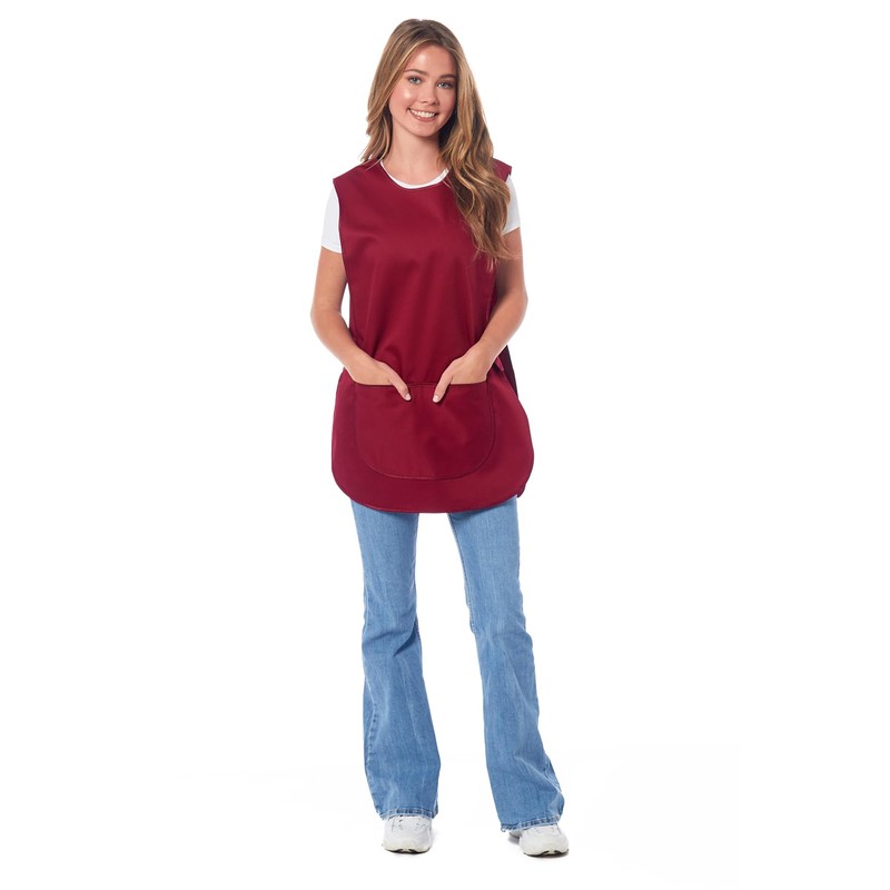 Ladies Plain With Matching Piping Tabard Apron Overalls Front Pocket