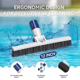12" Pool Brush Head Cleaning Pool Wall & Tiles & Steps, Premium PP Bristles Pool Scrub Brushes for Small Inground Pools & Above-Ground Pools Spa Bathroom Hot Tub Fit Standard Pool Pole