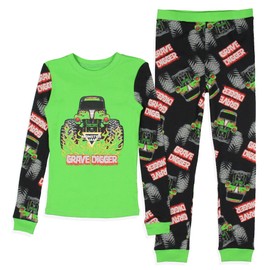 INTIMO Monster Jam Boys' Truck Long Sleeve Grave Digger Tight Fit Sleep Pajama Set (10) Multicolored