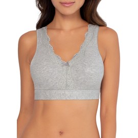Fruit of the Loom Women's Full Coverage Wireless Cotton Bralette, Grey Heather/Black Hue, 4X-Large Plus