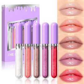 Hxssll 5Pcs Liquid Pearlescent Lip Gloss with Fine Glitter High Shine Liquid Lipstick Set, Non-Sticky, Long-Lasting, Nourishing Lip Plumper for Soft, Fuller-Looking Lips (Set 1)