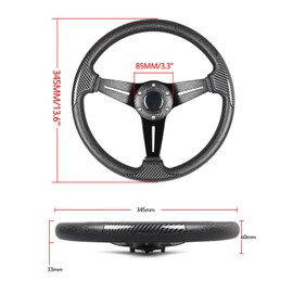 GONMOT Carbon Fiber Grip Racing Steering Wheel 13.8”/350mm Flat Bottom 6 Bolts Gaming Steering Wheel with Aluminum Spokes and Carbon Fiber Horn Button