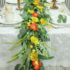 6FT Spring Garland for Decoration, Summer Green Eucalyptus Flower Garlands for Mantle Table Wedding Decor, Fake Vines Greenery Easter Garland Room Garden Backdrop Floral Arch Wall Farmhouse Home Decor