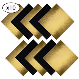 A set of 10 square supports in colour box for cakes and selection of dimensions (gold/black, 28 cm)