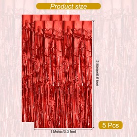 uxcell 5 Pcs Red Fringe Curtain Party Streamers (3.3ft x 6.6ft) Shiny Metallic Tinsel Streamers Birthday Party Backdrop Decor for Holiday Celebration Party Decorations