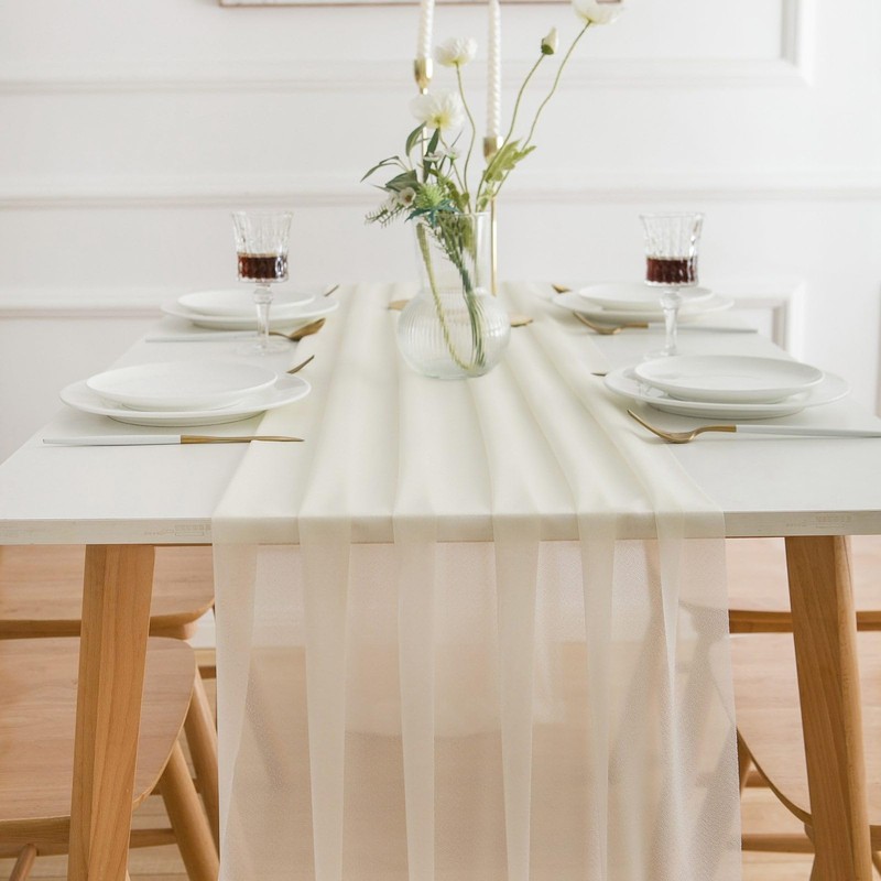 AOKSUNOVA Table Runner Chiffon Yellow Table Runner Beige Cream Tulle
