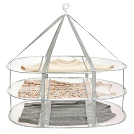 3-Tier Folding Mesh Clothes Drying Rack, Hanging Sweater Dryer for Laundry, Large Foldable Flat Dry Hanger, Portable Mesh Clothes Drying Net for Delicate Garments