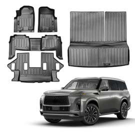 Vanseno Compatible for 2019-2024 Nissan Armada/Infiniti QX80 Floor mats and Cargo Liner All Weather TPE Heavy Duty Mats for 2019 2020 2021 2022-2024 Armada/Infiniti QX80 Accessories (8 Seater)